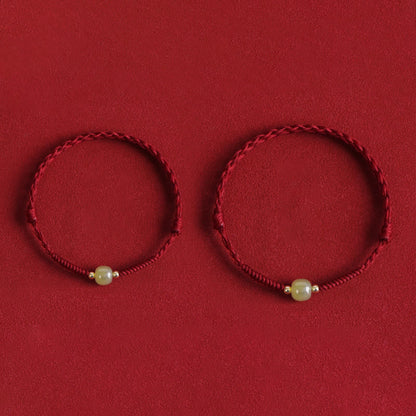 Buddhist Blessing Natural Hetian Jade 999 Gold Beads Protection Luck Braided Bracelet Anklet