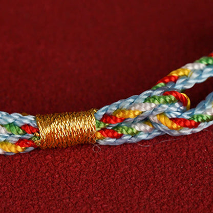 Buddhist Blessing 925 Sterling Silver Fu Character Luck Multicolored Rope Bracelet