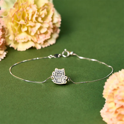 Buddhist Blessing 999 Sterling Silver Fortune Cat 925 Sterling Silver Chain Protection Bracelet
