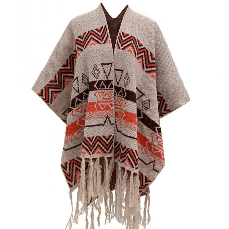 Buddhist BlessingTibetan Wave Stripe Geometry Tassels Shawl Fall Winter Cozy Scarf Wrap