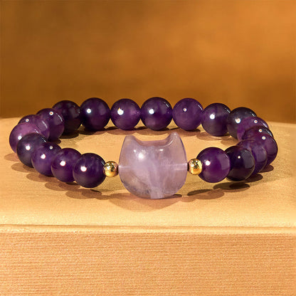 Buddhist Blessing Amethyst Green Aventurine Rose Quartz Fluorite Cat Head Balance Luck Bracelet