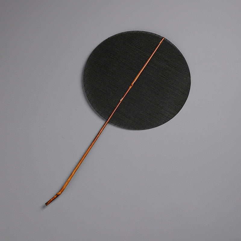 Buddhist Blessing Chinese Style Handmade Round Shaped Bamboo Long Handle Fan