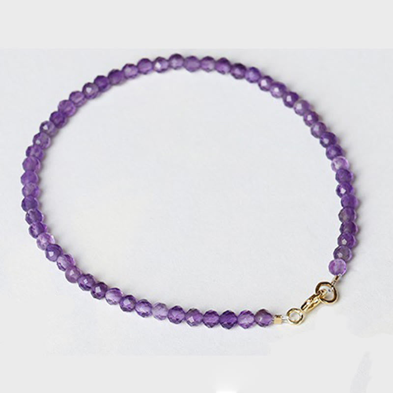 Buddhist Blessing 3mm Natural Amethyst Ultra-thin Beads 14k Gold Plated Copper Spiritual Awareness Bracelet