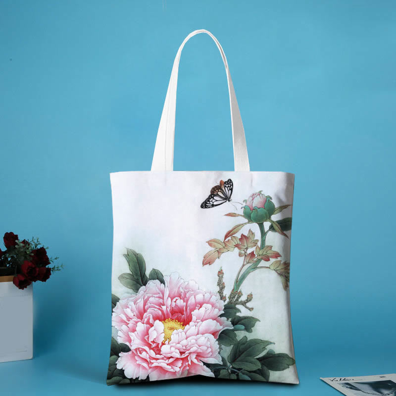 Buddhist Blessing Canvas Peony Shoulder Bag