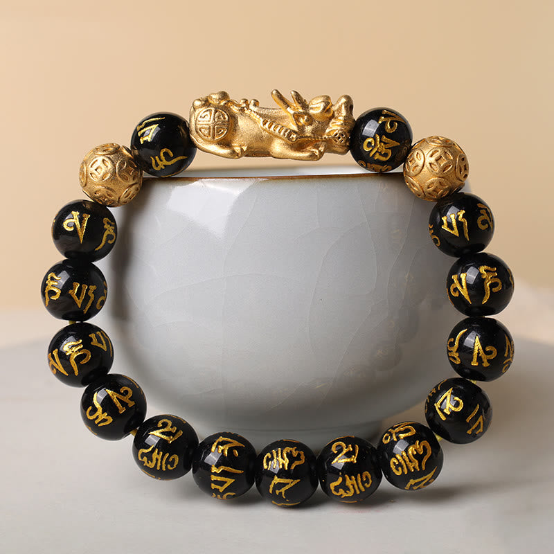 Buddhist Blessing FengShui PiXiu Obsidian Wealth Bracelet