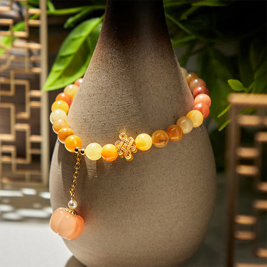 Buddhist Blessing Golden Silk Jade Chinese Knotting Pumpkin Wealth Bracelet
