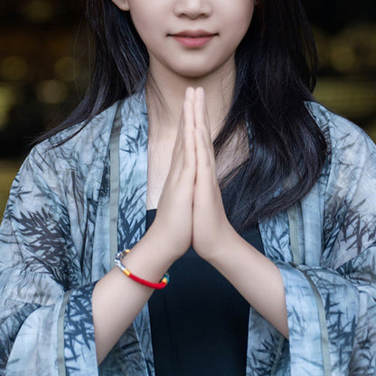 Buddhist Blessing Red String Black String Six True Words 925 Sterling Silver Connection Bracelet