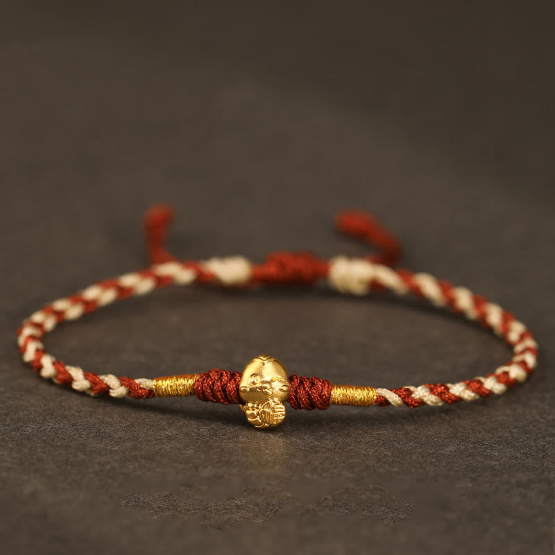 Buddhist Blessing 999 Gold Year of the Snake Handmade Fu Character Copper Coin Fortune Bracelet
