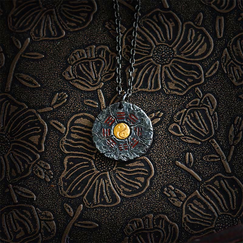 Buddhist Blessing 999 Sterling Silver 24k Gold Bagua Tai Chi Yin Yang Design Mountain Ghosts Spend Money Harmony Necklace Pendant