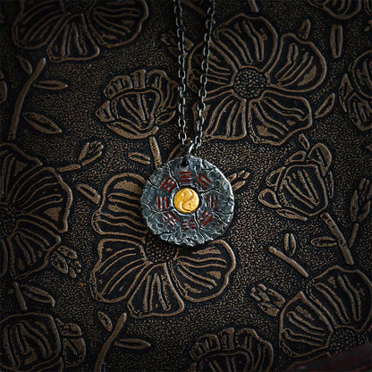 Buddhist Blessing 999 Sterling Silver 24k Gold Bagua Tai Chi Yin Yang Design Mountain Ghosts Spend Money Harmony Necklace Pendant
