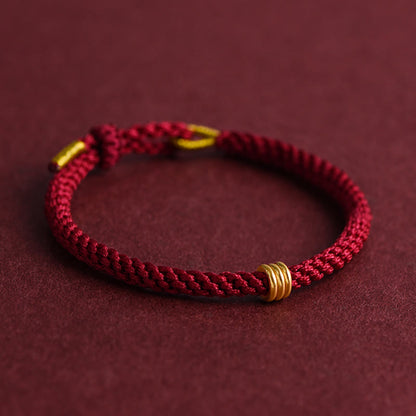 Buddhist Blessing 999 Gold Triple Ring Design Handmade Connection Braided Rope Bracelet