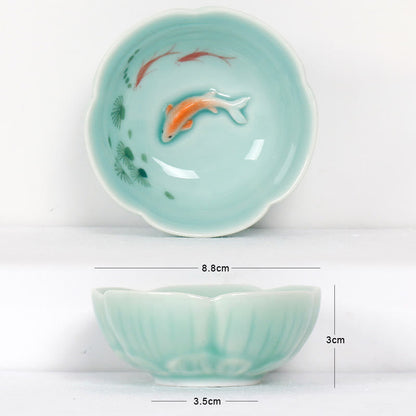 Buddhist Blessing Koi Fish Lotus Hand Teacup Kung Fu Tea Cup