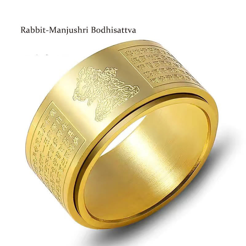 Buddhist Blessing Chinese Zodiac Natal Buddhist Blessing Heart Sutra Carved Titanium Steel Calm Rotatable Ring