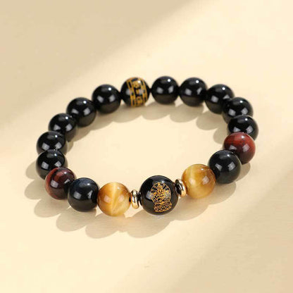 Buddhist Blessing Black Onyx Tiger Eye Om Mani Padme Hum Chinese Zodiac Natal Buddha Support Bracelet