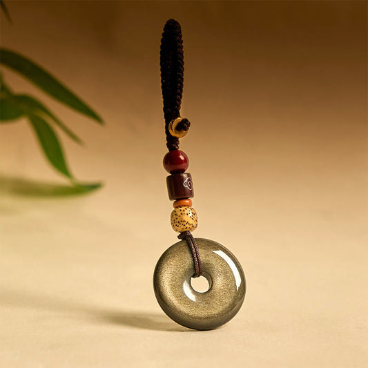 Buddhist Blessing Natural Gold Sheen Obsidian Peace Buckle Strengthen Key Chain
