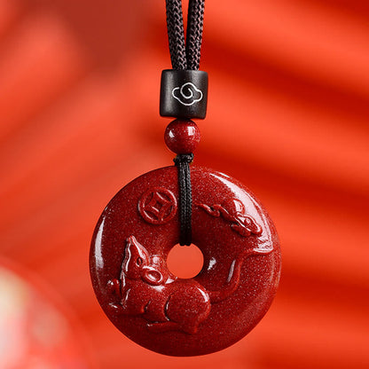 Buddhist Blessing Chinese Zodiac Cinnabar Peace Buckle Calm Necklace Pendant