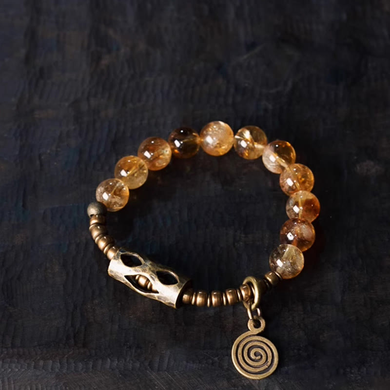 Buddhist Blessing Daily Retro 10mm Citrine Beads Protection Bracelet
