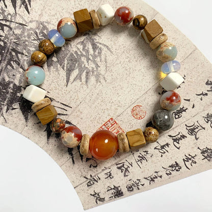 Buddhist Blessing Red Agate Shoushan Stone White Turquoise Calm Blessing Bracelet