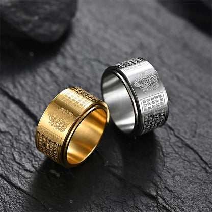 Buddhist Blessing Chinese Zodiac Natal Buddhist Blessing Heart Sutra Carved Titanium Steel Calm Rotatable Ring