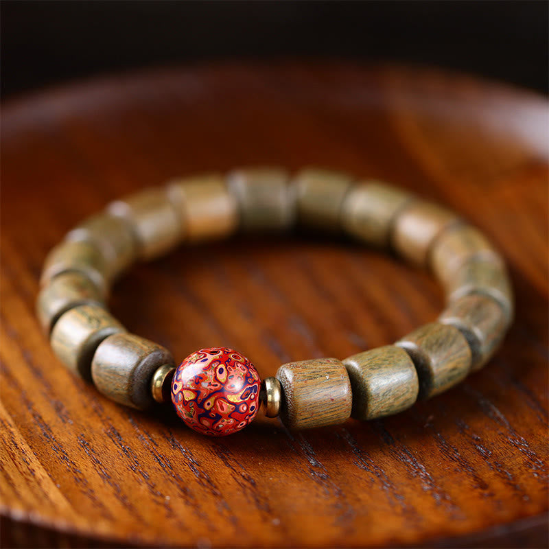 Buddhist Blessing Natural Green Sandalwood Small Leaf Red Sandalwood Lacquer Bead Peace Bracelet