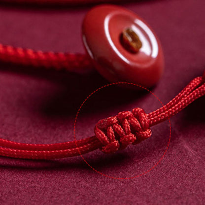 Buddhist Blessing Natural Cinnabar Chinese Zodiac Ruyi Handle Fu Character Lotus Blessing Red String Belly Chain