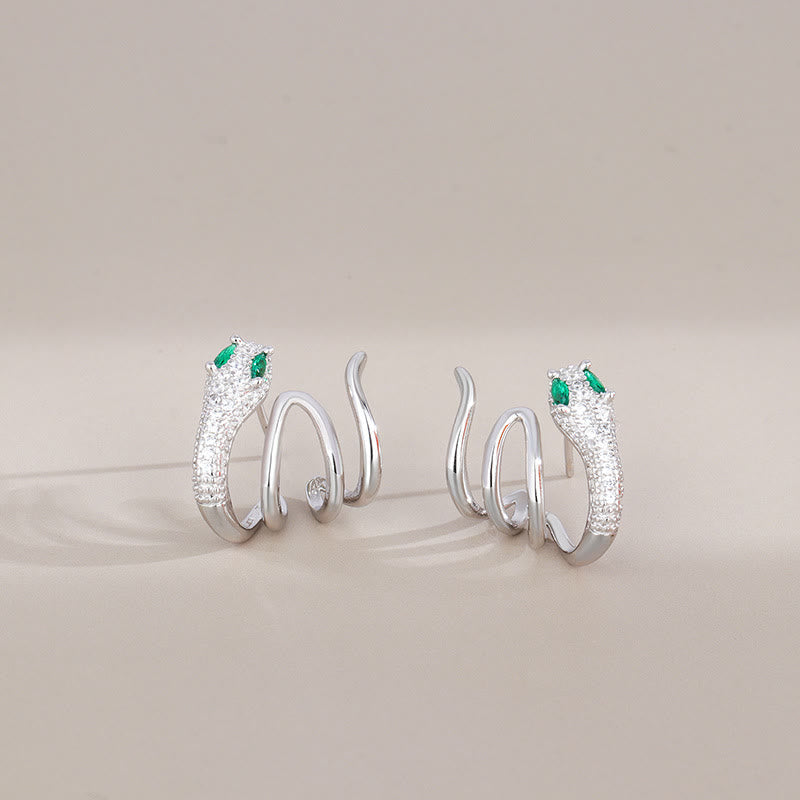 Buddhist Blessing 925 Sterling Silver Green-eyed Snake Shape Year Of The Snake Harmony Earrings
