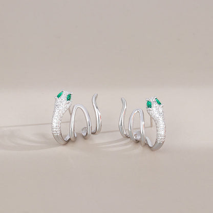 Buddhist Blessing 925 Sterling Silver Green-eyed Snake Shape Year Of The Snake Harmony Earrings
