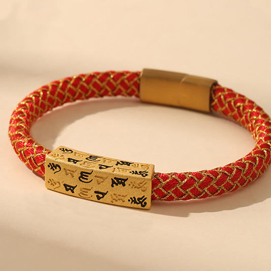 Buddhist Blessing Tibetan Om Mani Padme Hum Various Colors Rope Gold Thread Diamond Knot Luck Buckle Bracelet