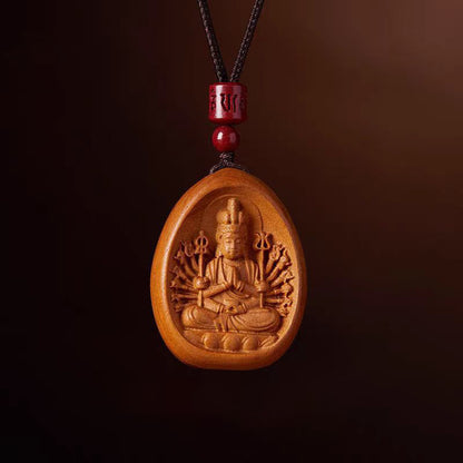 Buddhist Blessing Peach Wood Cinnabar Om Mani Padme Hum Chinese Zodiac Black String Necklace Pendants