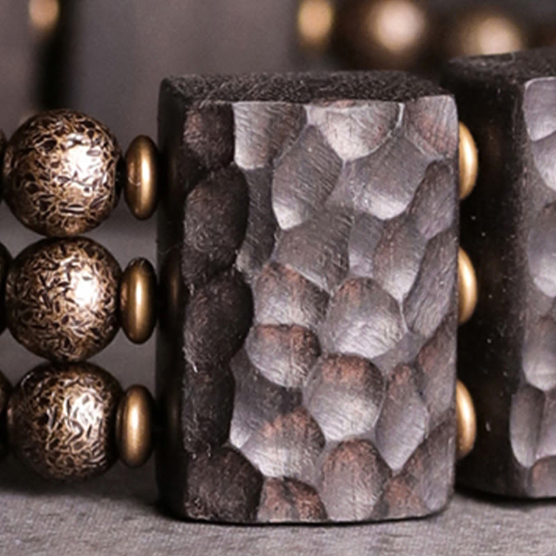 Buddhist Blessing Vintage Peace Ebony Wood Copper Beads Balance Bracelet