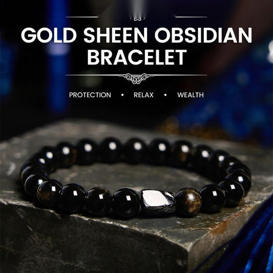 Buddhist Blessing Gold Sheen Obsidian Black Tourmaline Wealth Bracelet