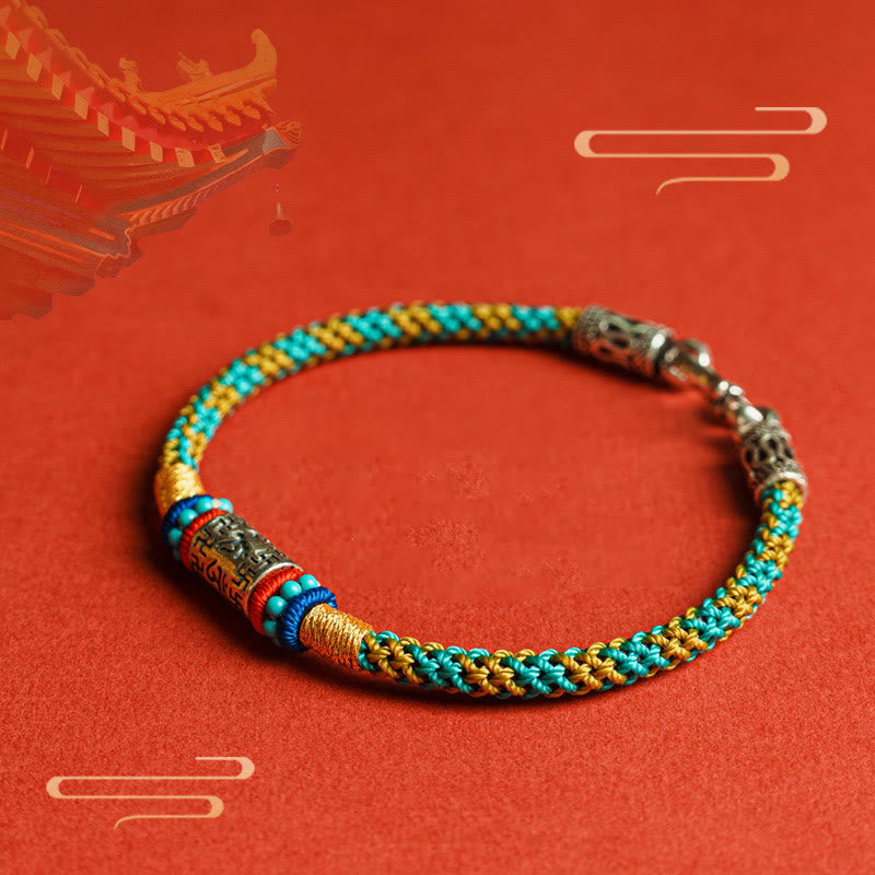 Buddhist Blessing Colorful String Six True Words 925 Silver Focus Bracelet