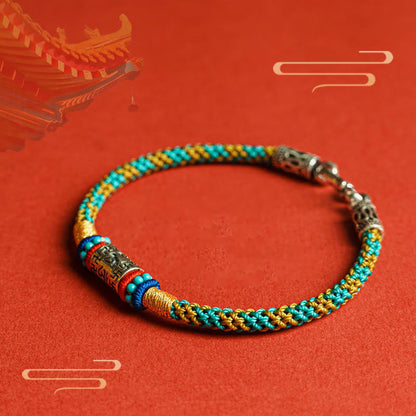 Buddhist Blessing Colorful String Six True Words 925 Silver Focus Bracelet