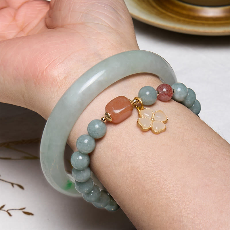 Buddhist Blessing Bring Good Luck Green Jade Bracelet Bangle Bundle
