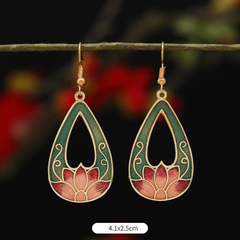 Buddhist Blessing Lotus Butterfly Flower Alloy Copper Enlightenment Drop Earrings