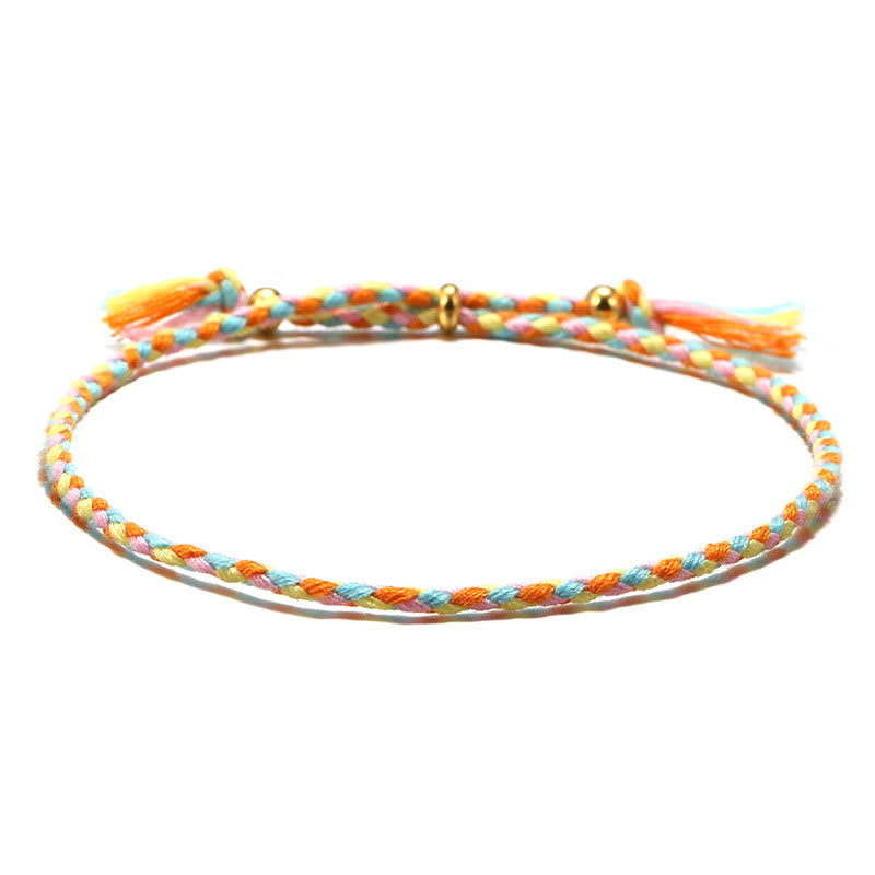 Buddhist Blessing Handmade Colorful Rope Braided Tassel Adjustable Harmony Bracelet