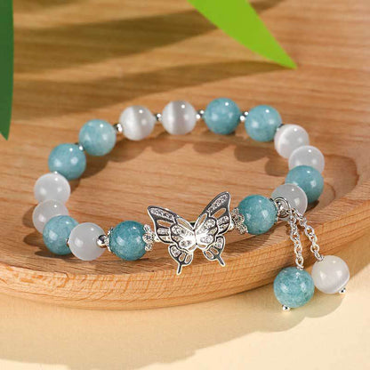 Buddhist Blessing Chrysoberyl Cat's Eye Chalcedony Butterfly Love Bracelet