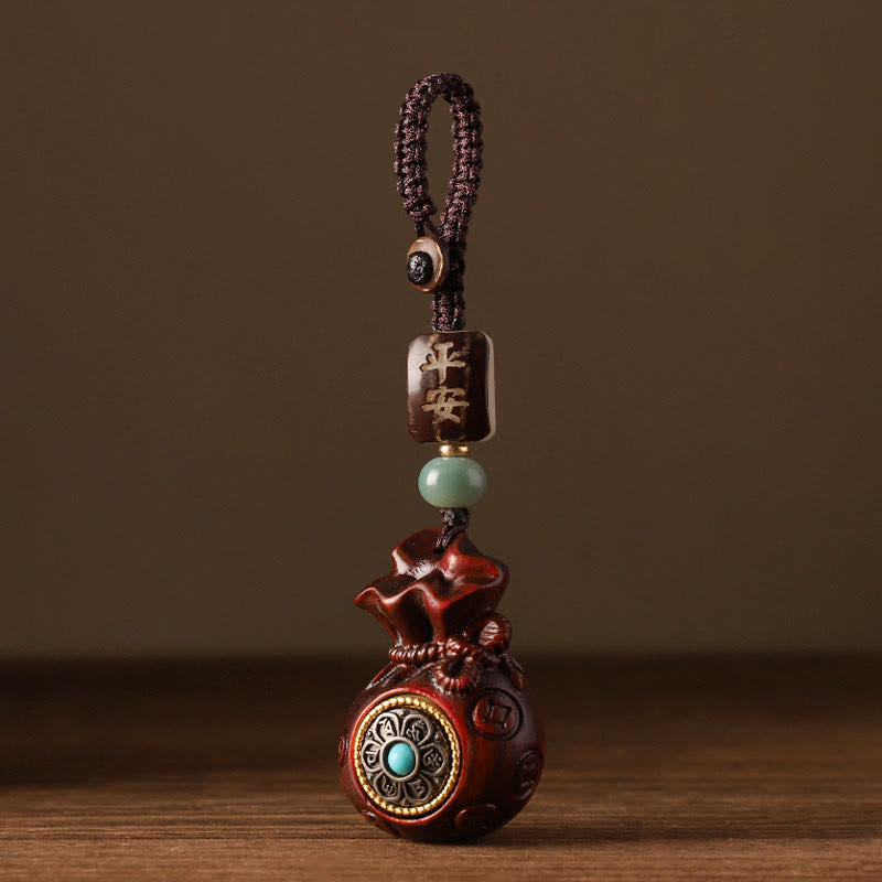 Buddhist Blessing Small Leaf Red Sandalwood Green Sandalwood Money Bag Om Mani Padme Hum Rotatable Protection Hanging Decoration