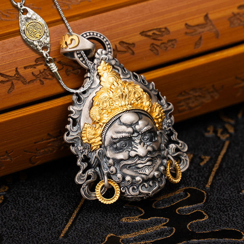 Buddhist Blessing 925 Sterling Silver Tibetan Yellow Jambhala God of Wealth Protection Necklace Pendant