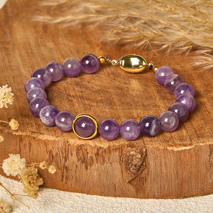 Buddhist Blessing Natural Amethyst Beads Balance Relieves Stress Buckle Bracelet