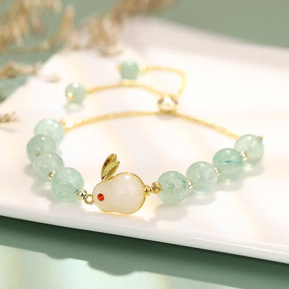 Buddhist Blessing Year of the Rabbit Natural Green Aventurine Luck Bead Bracelet