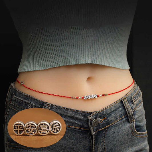 Buddhist Blessing 999 Sterling Silver Blessing Red String Belly Chain