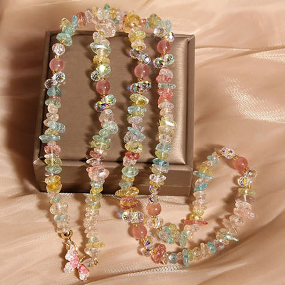 Buddhist Blessing Butterfly Flower Amethyst Strawberry Quartz Balance Necklace Pendant