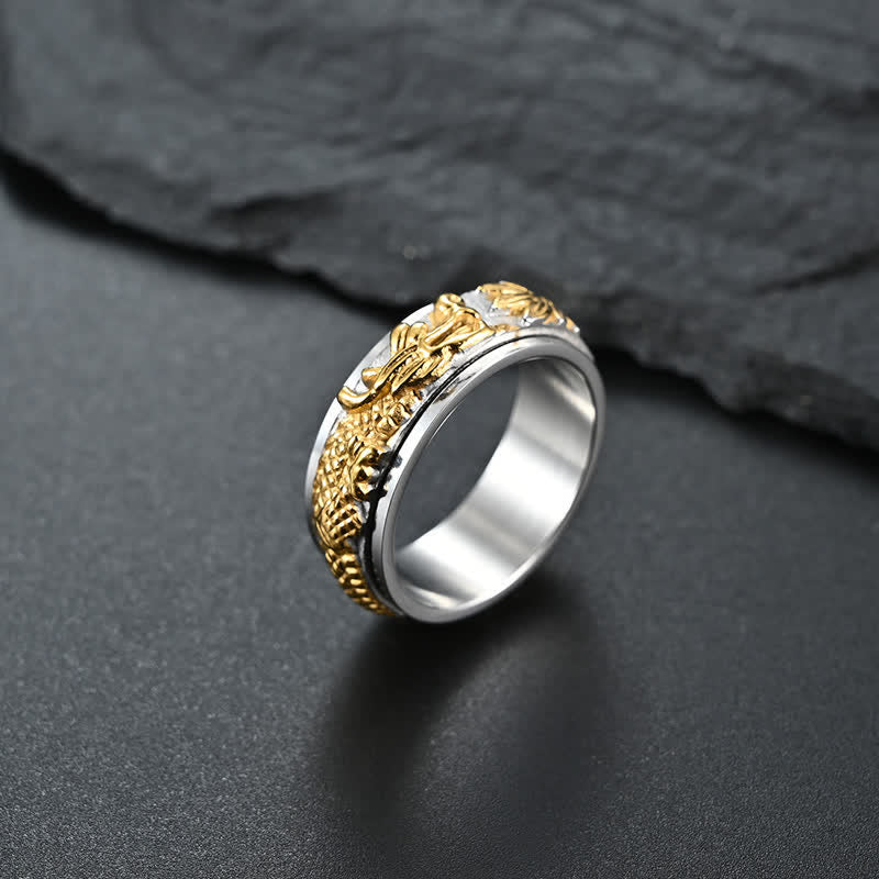 Buddhist Blessing Dragon Titanium Steel Stimulation Rotatable Ring