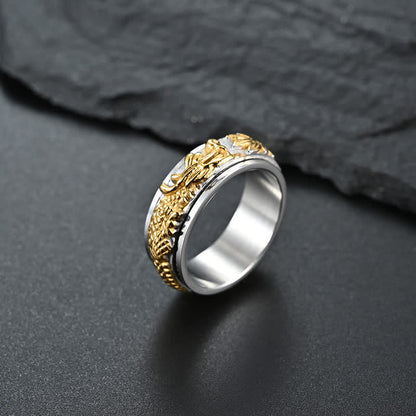 Buddhist Blessing Dragon Titanium Steel Stimulation Rotatable Ring