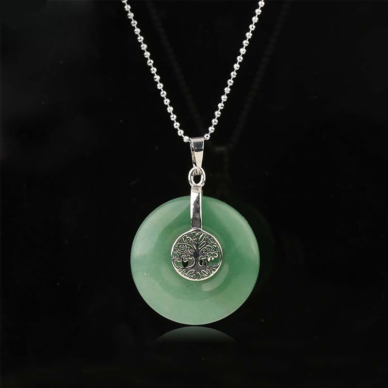 Buddhist Blessing Various Crystal Rose Quartz Green Aventurine Amethyst The Tree of Life Kindness Necklace Pendant