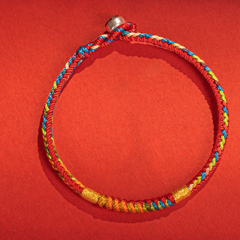 Buddhist Blessing Multicolor Red String Alloy 925 Sterling Silver Buckle Protection Bracelet