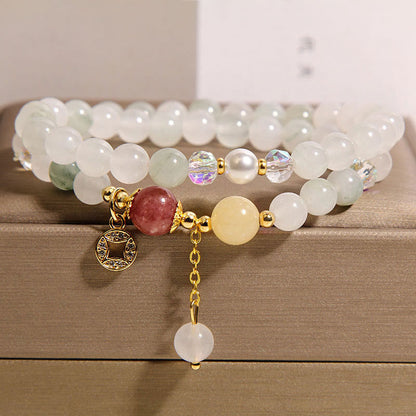 Buddhist Blessing Tourmaline Purple Jade Aquamarine Jade Copper Coin Positive Double Wrap Bracelet