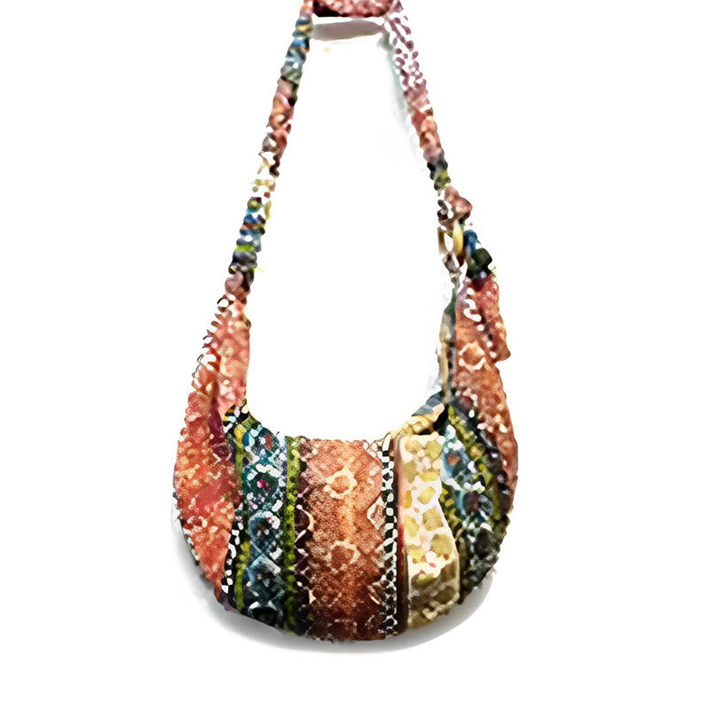 Buddhist Blessing Cotton Stripes Print Crossbody Bag Shoulder Bag