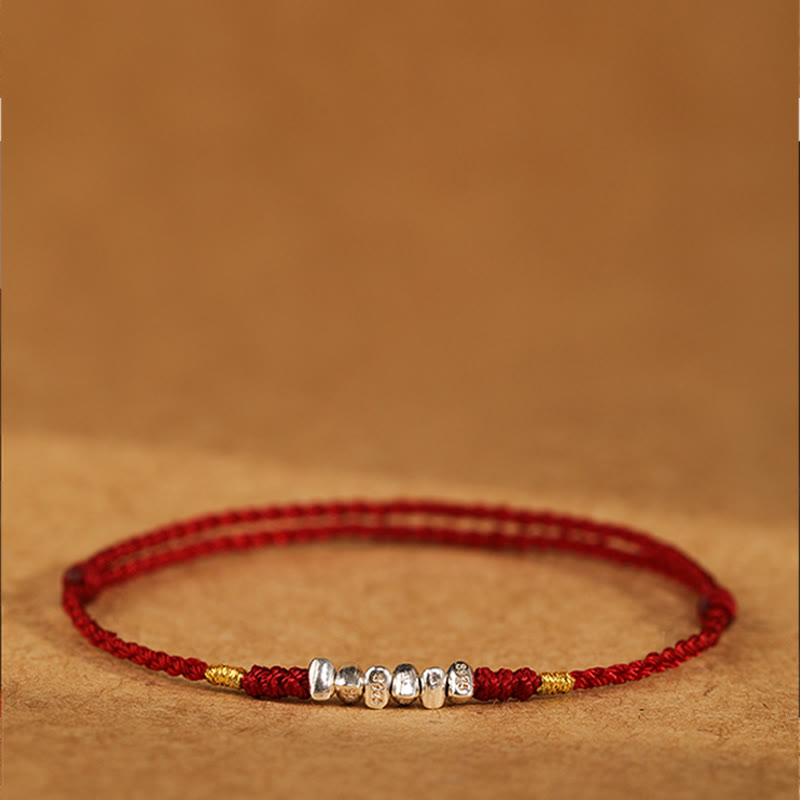 Buddhist Blessing 925 Sterling Silver String Protection Luck Ultra-Thin Braided Bracelet Anklet